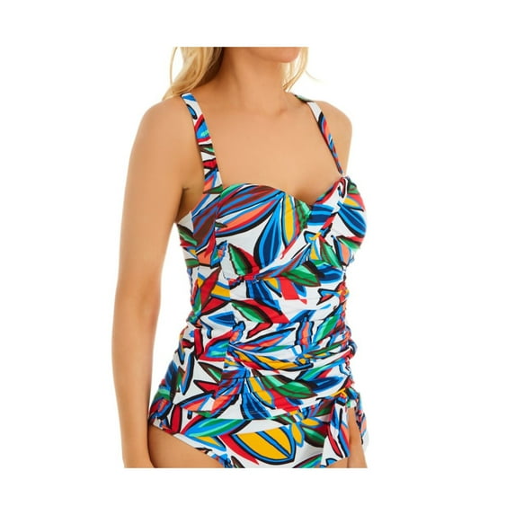 BLEU Women's White Printed Sweetheart Cross-Back Adjustable Twist Front Lush Life Bra Tankini Swimsuit Top 6 D