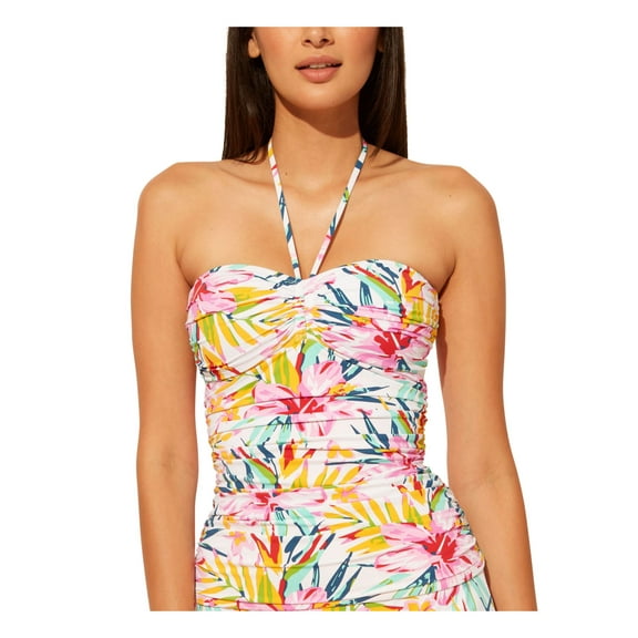 BLEU Women's Yellow Floral Convertible Shirred Beachy Keen Bandeau Tankini Swimsuit Top 6