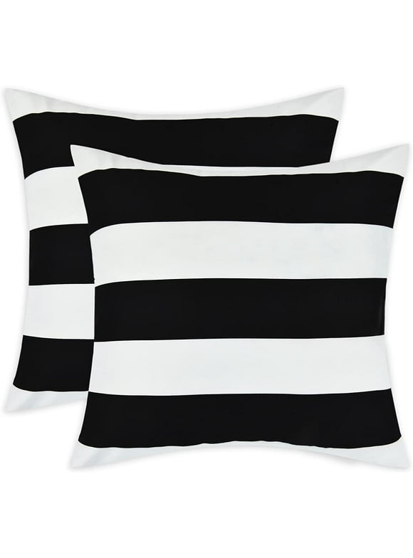 BLEUM CADE 2 Pack Black and White Striped Pillow Covers 18 x 18 inch Outdoor Patio Pillows Covers,Farmhouse Decorative Pillow Cases for Sofa Couch
