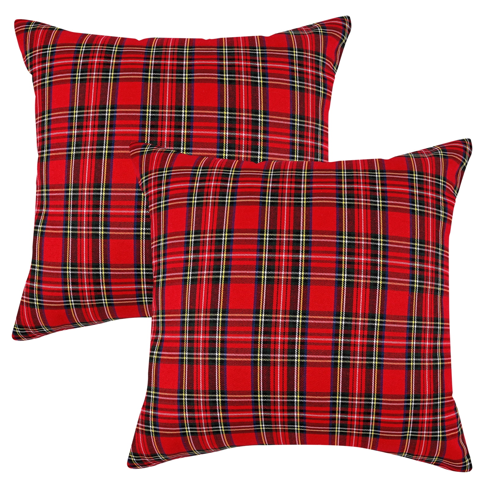 BLEUM CADE 2 Pack Christmas Plaid Throw Pillow Covers 18 x 18 Inch,Red