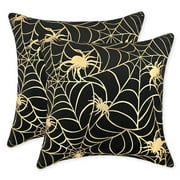 BLEUM CADE Halloween Decorations Outdoor Throw Pillow Covers Set of 2,Spider Web Black Throw Pillow Cases for Couch,Decorative Pillowcases for Sofa Halloween decorations for Home,18x18 inches