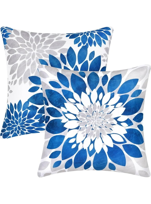 BLEUM CADE 2 Pack Outdoor Throw Pillow Covers 18 x 18 inch,Boho Blue Decorative Throw Pillows Covers,Waterproof Spring Pillow Cases Cushion Covers for Garden Patio Sofa Couch
