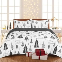 BLEUM CADE 3 Piece Christmas Duvet Cover Queen Size, Christmas Tree Comforter Set with Zipper Closure, Xmas Tree Elk Comforter Duvet Cover Set for Winter Holiday