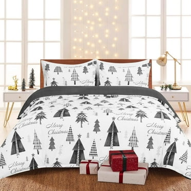 BLEUM CADE 3 Piece Christmas Duvet Cover Queen Size, Christmas Tree Comforter Set with Zipper Closure, Xmas Tree Elk Comforter Duvet Cover Set for Winter Holiday