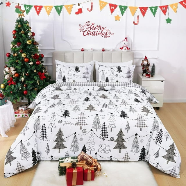 BLEUM CADE 3 Pieces Christmas Duvet Cover Set,Queen Size Christmas Tree