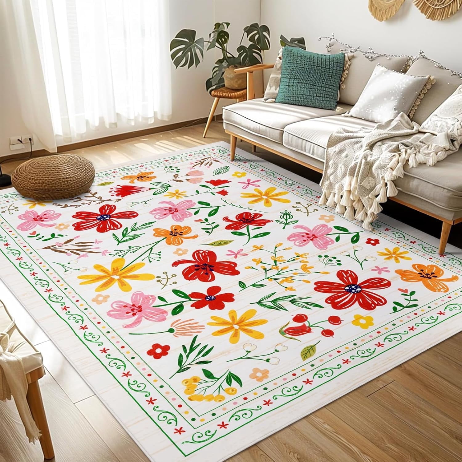 BLEUM CADE 3x5 Area Rug, Floral Rugs for Living Room, Lightweight Non ...