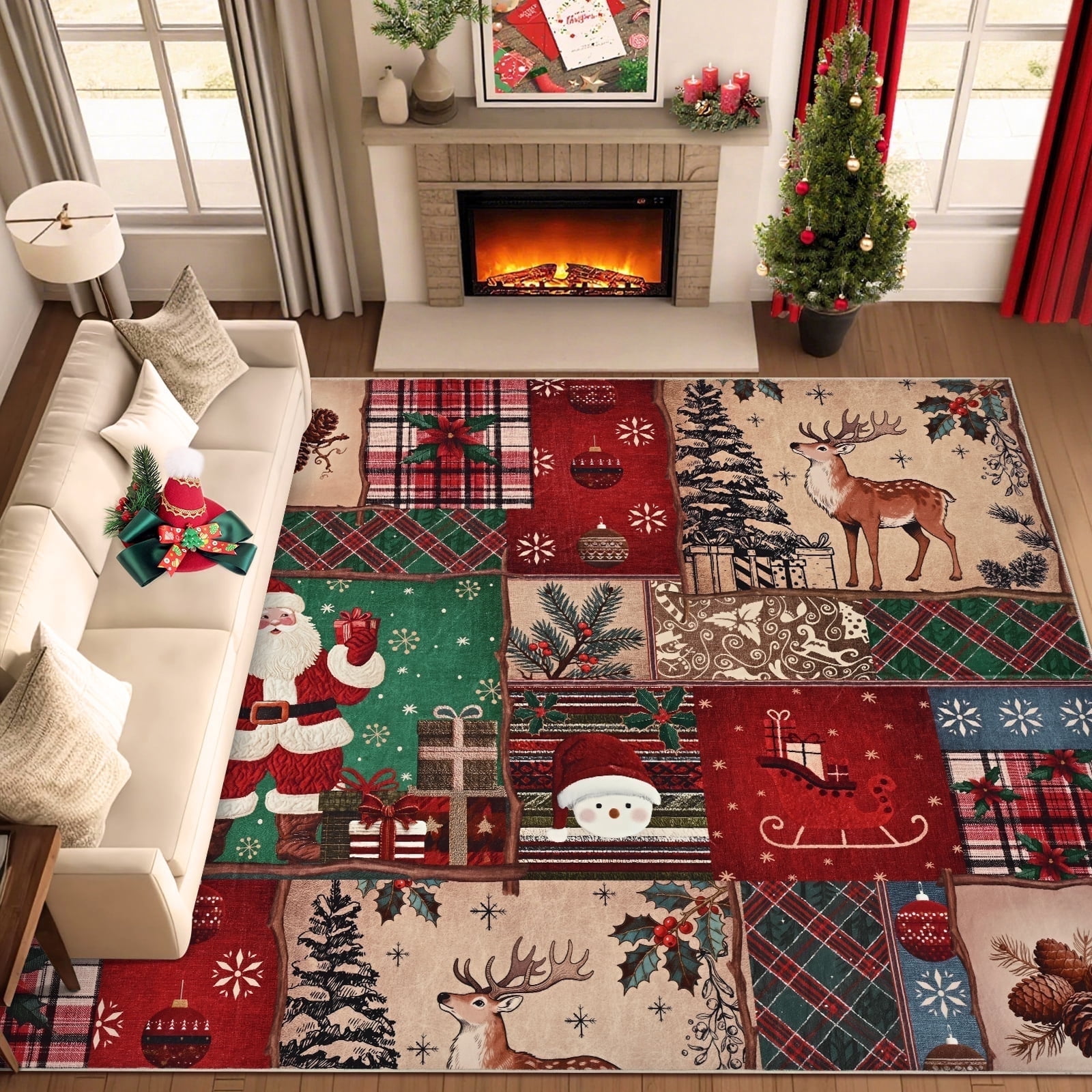 BLEUM CADE Christmas Rug for Bedroom 8x10, Santa Claus Washable Rug for ...