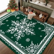 BLEUM CADE Christmas Snowflake Area Rugs 8'x10' for Living Room, Washable Rugs for Bedroom Dinning Room,Ultra Soft Non Slip Durable Large Carpet Christmas Decorations,Green