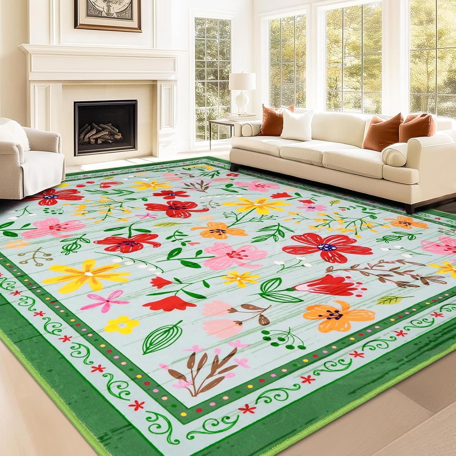 BLEUM CADE 8x10 Area Rug, Floral Rugs for Living Room, Lightweight Non ...