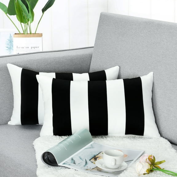 BLEUM CADE Black and White Throw Pillow Cases Set of 2, Outdoor pillows Striped Couch Cushion Cover, Farmhouse Decorative throw Pillow Covers for Home Decor,12"x20"