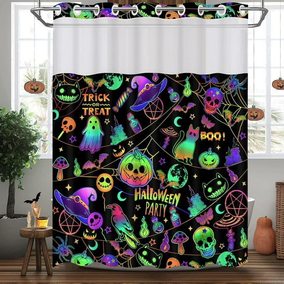 BLEUM CADE Blacklight Halloween Shower Curtain with Snap in Liner,No Hooks Waterproof Bathroom Shower Curtain, 71 "x 74"