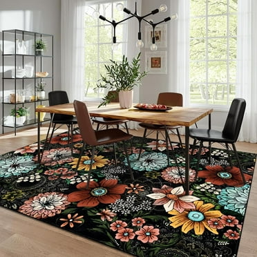 BLEUM CADE Boho Floral Area Rug 5x7 Washable Soft Faux Wool Rug Carpet for Living Room Bedroom