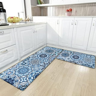 omezin Blue and Gold Kitchen Rugs Set 2 PCS Anti Fatigue Non Skid Mats  Waterproof Cushioned Kitchen Sink Mats Padded Kitchen Mats for Standing  Floor, Laundry, Bathroom, Office 