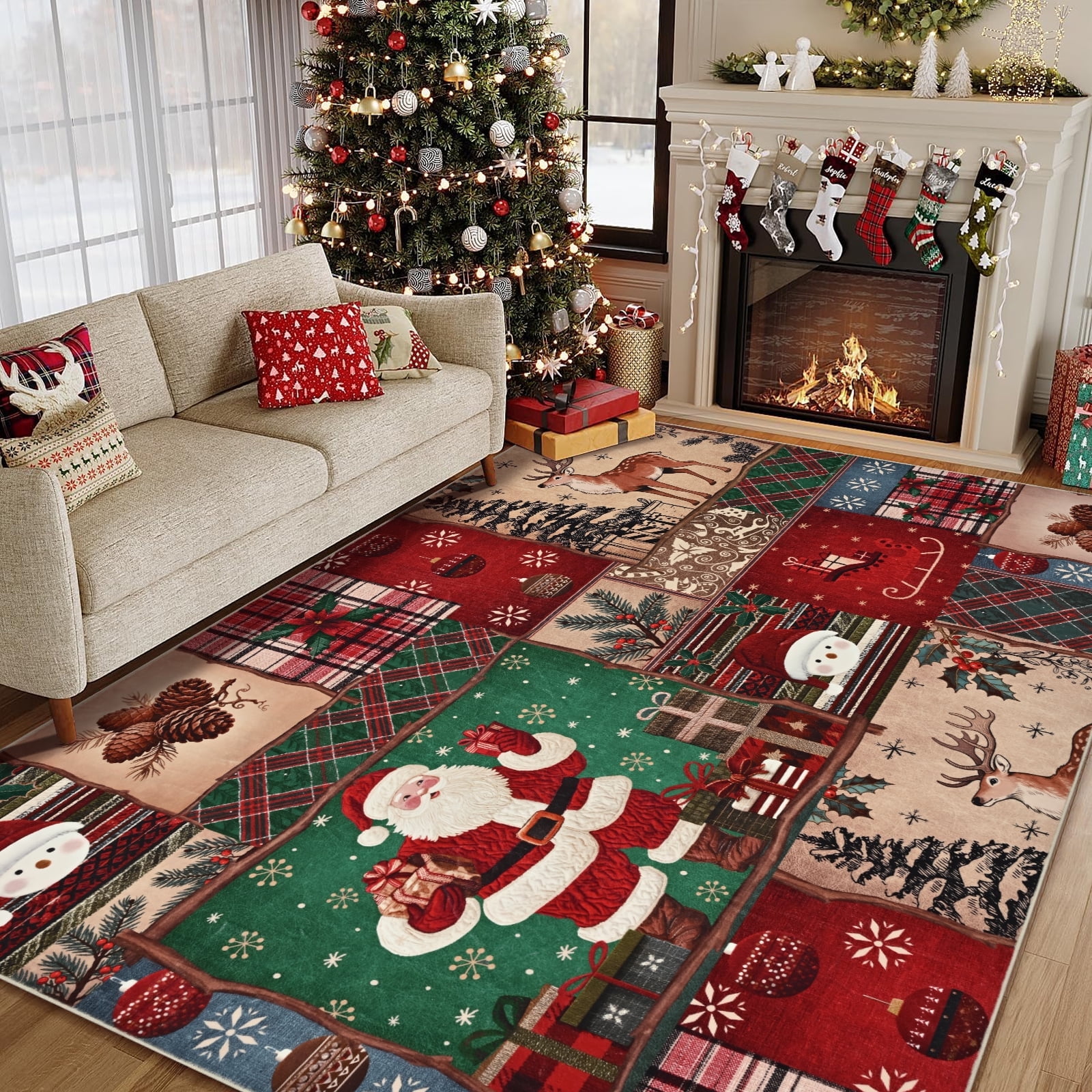 BLEUM CADE Christmas 3x5 Area Rugs for Living Room,Santa Claus Spliced ...