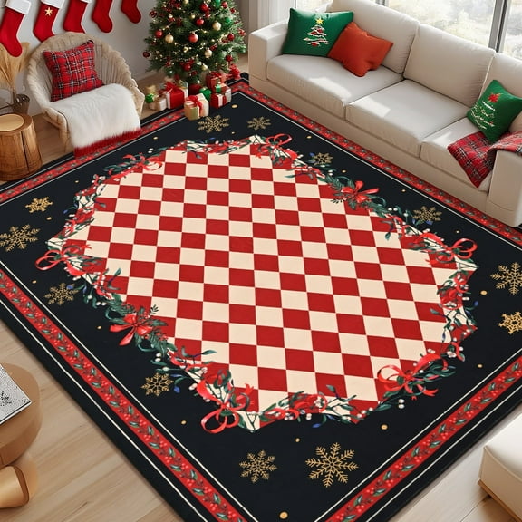 BLEUM CADE Christmas 5'x7' Area Rugs for Living Room, Washable Rugs for Bedroom Dinning Room,Red Checkered Rug Ultra Soft Non Slip Durable Large Carpet Home Decor