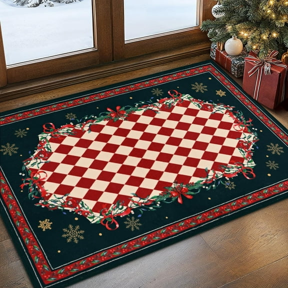 BLEUM CADE Christmas Area Rugs 2x3 Door Mat, Red Checkered Non Slip Washable Entryway Rug Outdoor Indoor Welcome Mat for Entrance