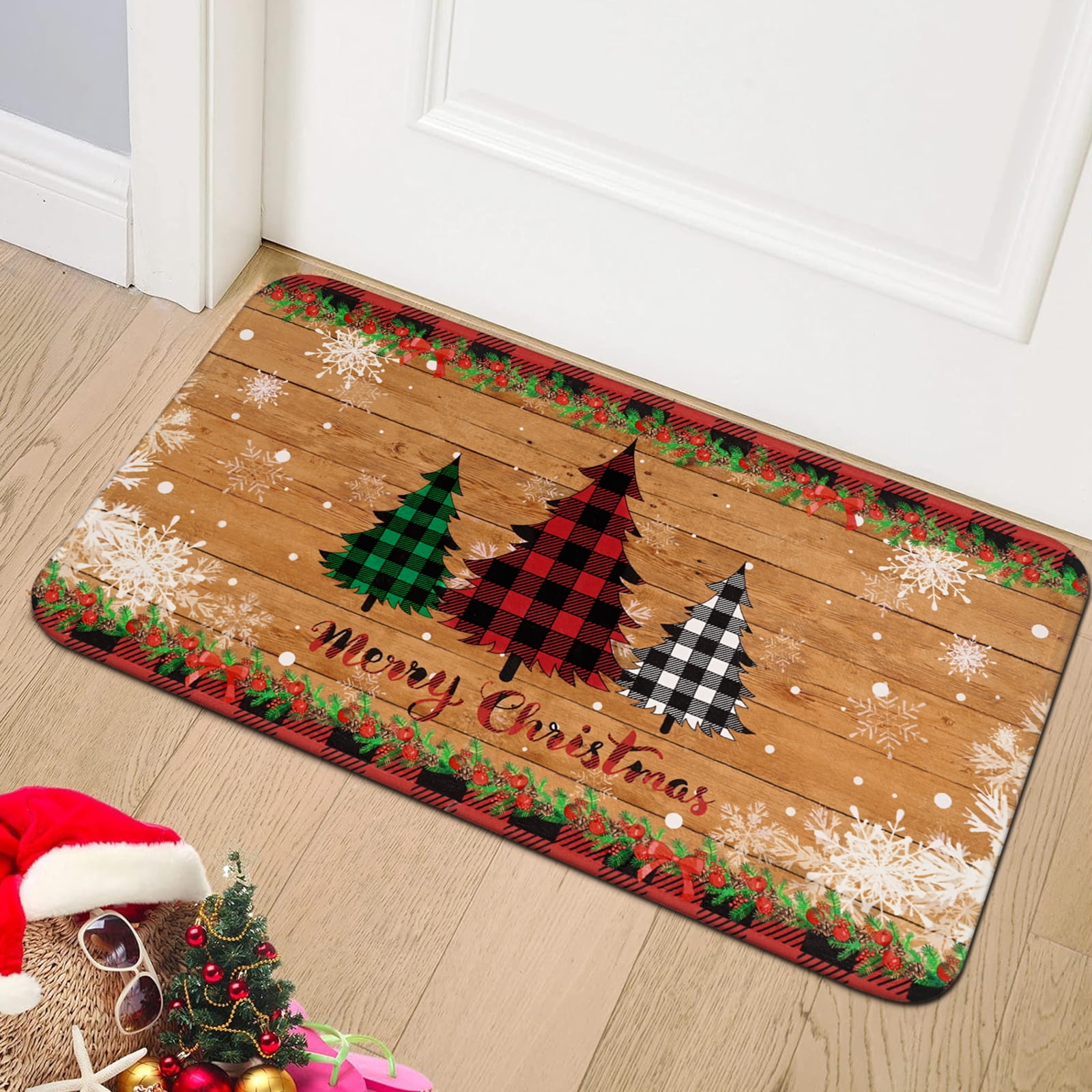 BLEUM CADE Christmas Door Mat Outdoor Winter Holiday Christmas Tree