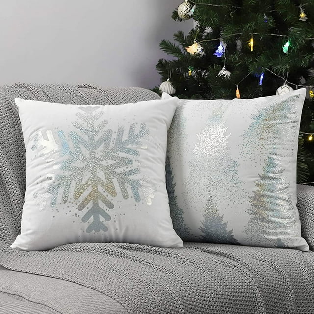 BLEUM CADE Christmas Pillow Covers 18 x 18 inch,Set of 2 Silver White