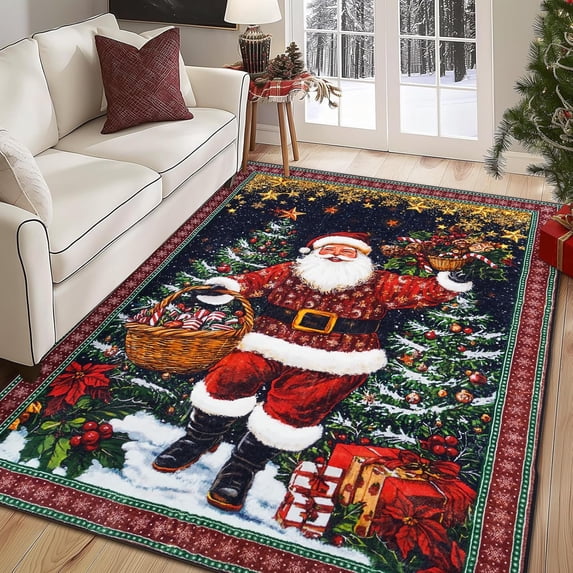 BLUEM CADE Santa Claus Christmas 8' x 10' Area Rug for Living Room Bedroom,Xmas Decor Machine Washable Rug Carpet with Non-slip Backing