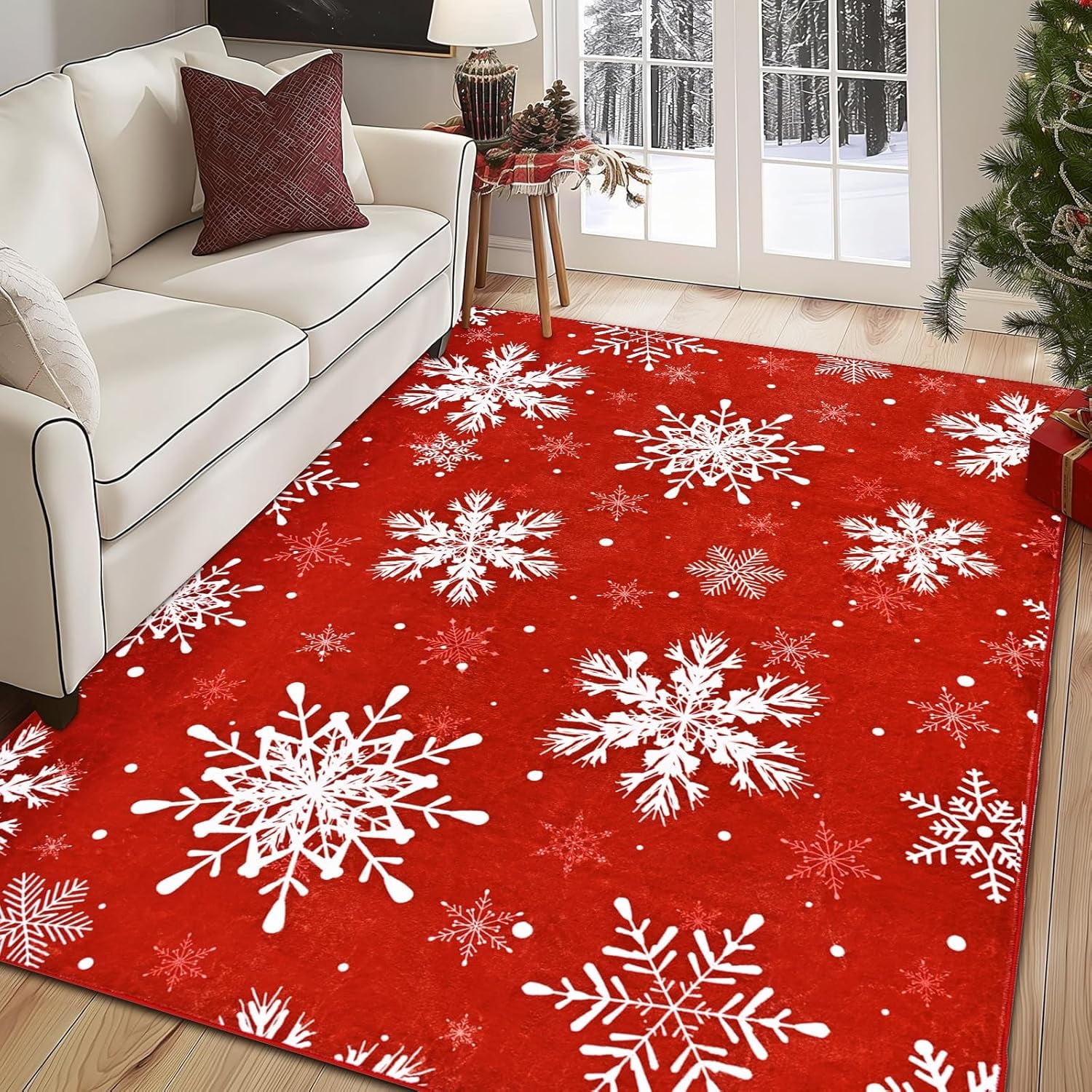 BLEUM CADE Christmas Snowflake 5x7 ft Area Rug,Non-slip Machine ...
