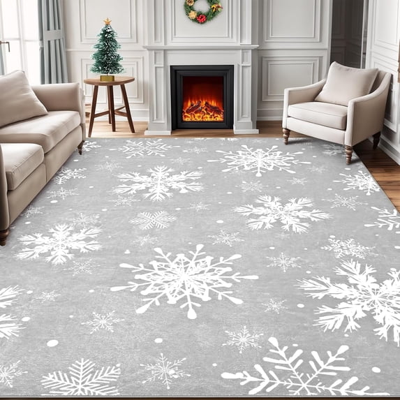BLEUM CADE Christmas Snowflake Area Rug, Gray 3x5 Rug Washable Non Slip, Winter Christmas Rugs for Living Room,Xmas Decor Low Pile Throw Rug Carpet