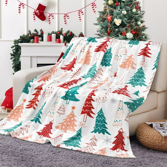 BLEUM CADE Christmas Throw Blanket, Christmas Tree and Snowflake Blankets, Super Soft & Cozy Flannel Blankets for Couch Bed Holiday Decor (50" x 60" )