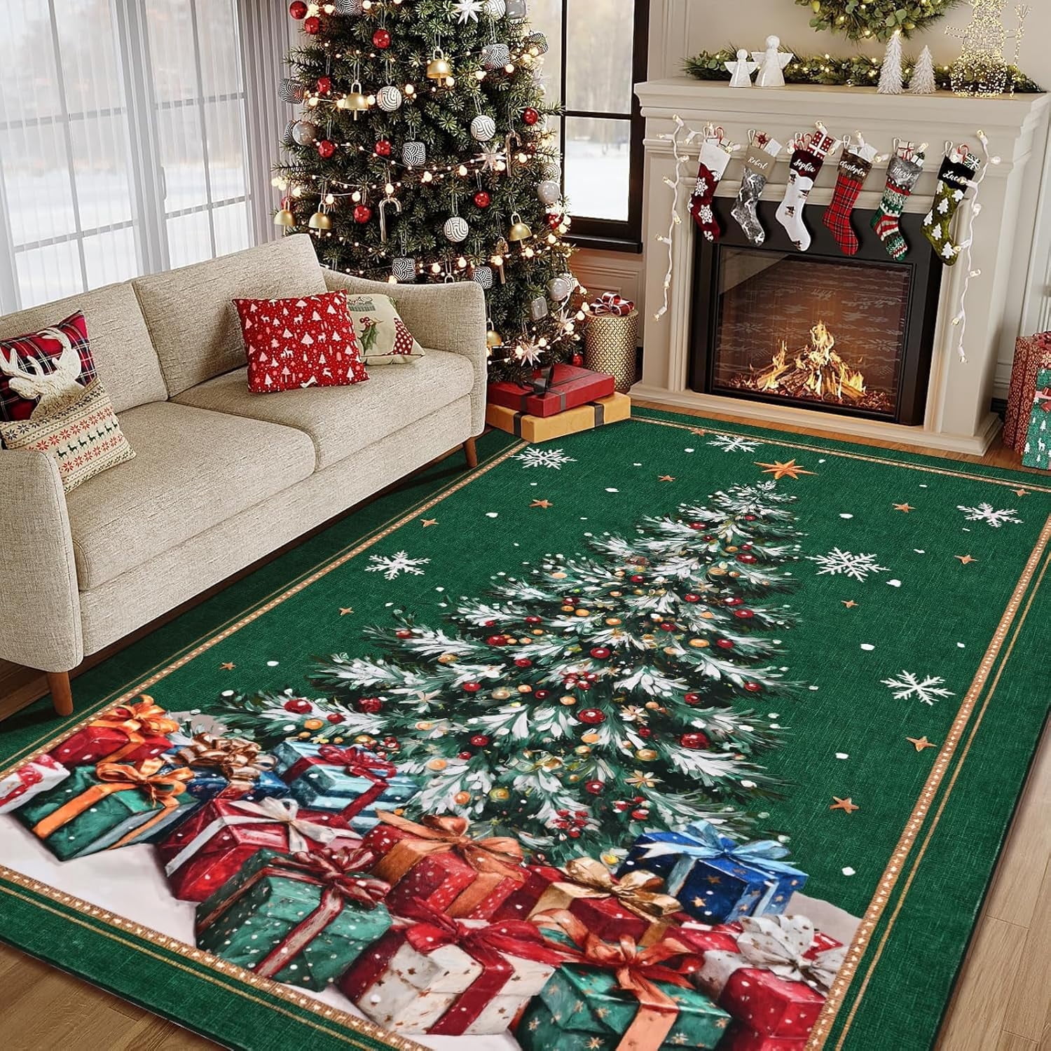 Xmas Tree Rug BLEUM CADE Christmas Tree Rug 3x5 Washable Rugs Non Slip,Xmas Green ...