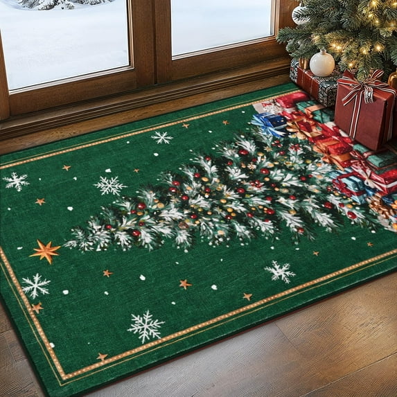 BLEUM CADE Christmas Tree Area Rugs 2x3 Door Mat, Non Slip Washable Entryway Rug Outdoor Indoor Welcome Mat for Entrance,Green