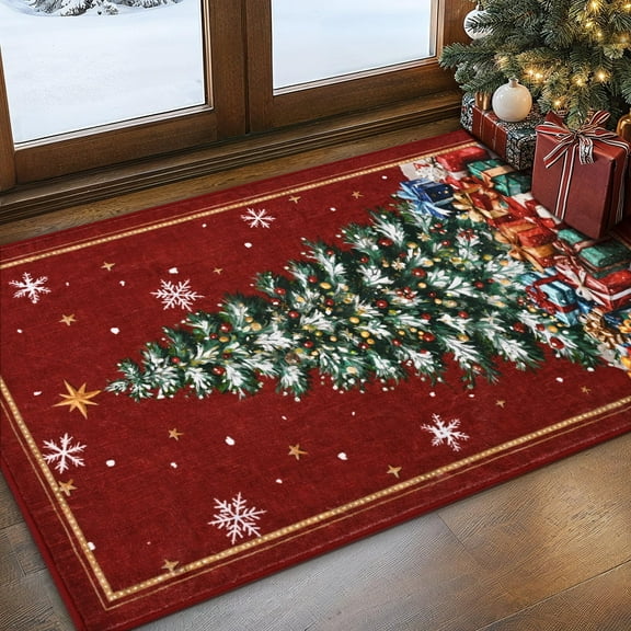 BLEUM CADE Christmas Tree Area Rugs 2x3 Door Mat, Non Slip Washable Entryway Rug Outdoor Indoor Welcome Mat for Entrance,Red