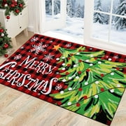 BLEUM CADE Christmas Welcome Mat,Christmas Tree Outdoor Door Mat Outside for Front Door,Red Buffalo Plaid Non-slip Rubber Backing Doormat,Low-Pile Mat for Entrance,18 x 30 in