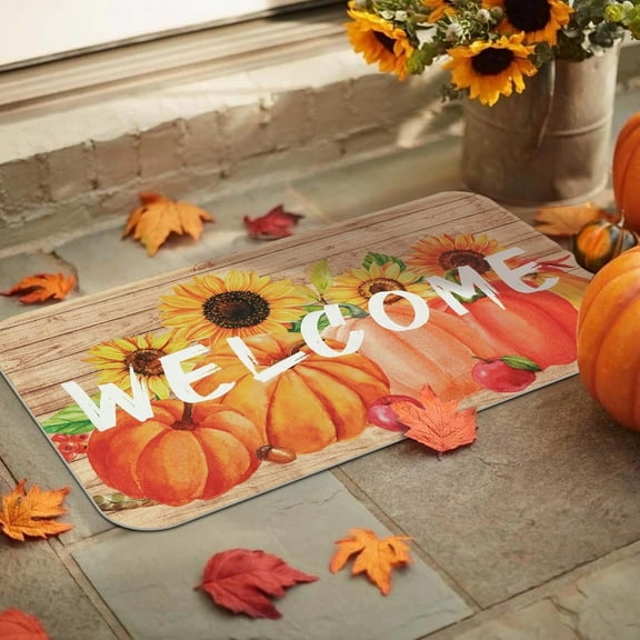 BLEUM CADE Fall Doormat Outdoor Welcome Mat for Entrance,Sunflower Pumpkin Door Mat Outside Entry Rug,18 x 30 inches