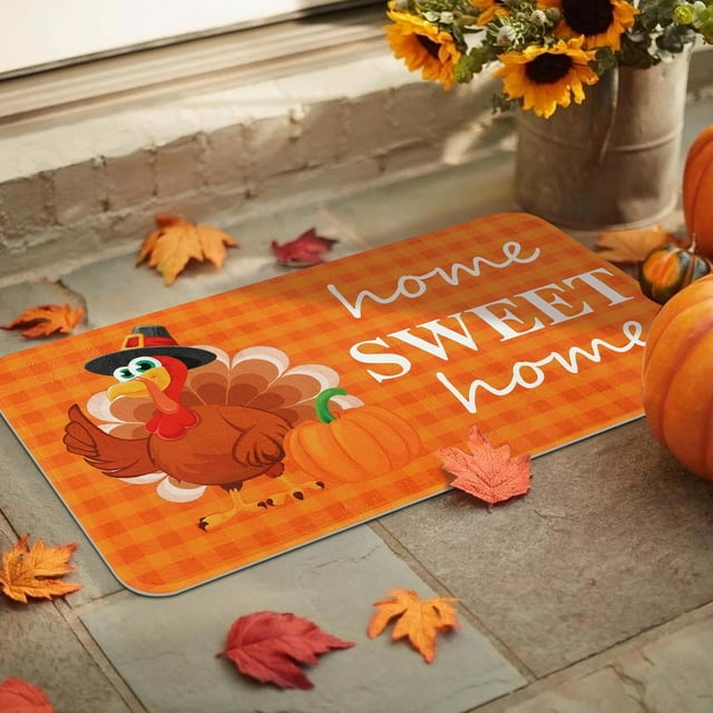 BLEUM CADE Fall Doormats Plaid Thanksgiving Fall Door Mats Outdoor
