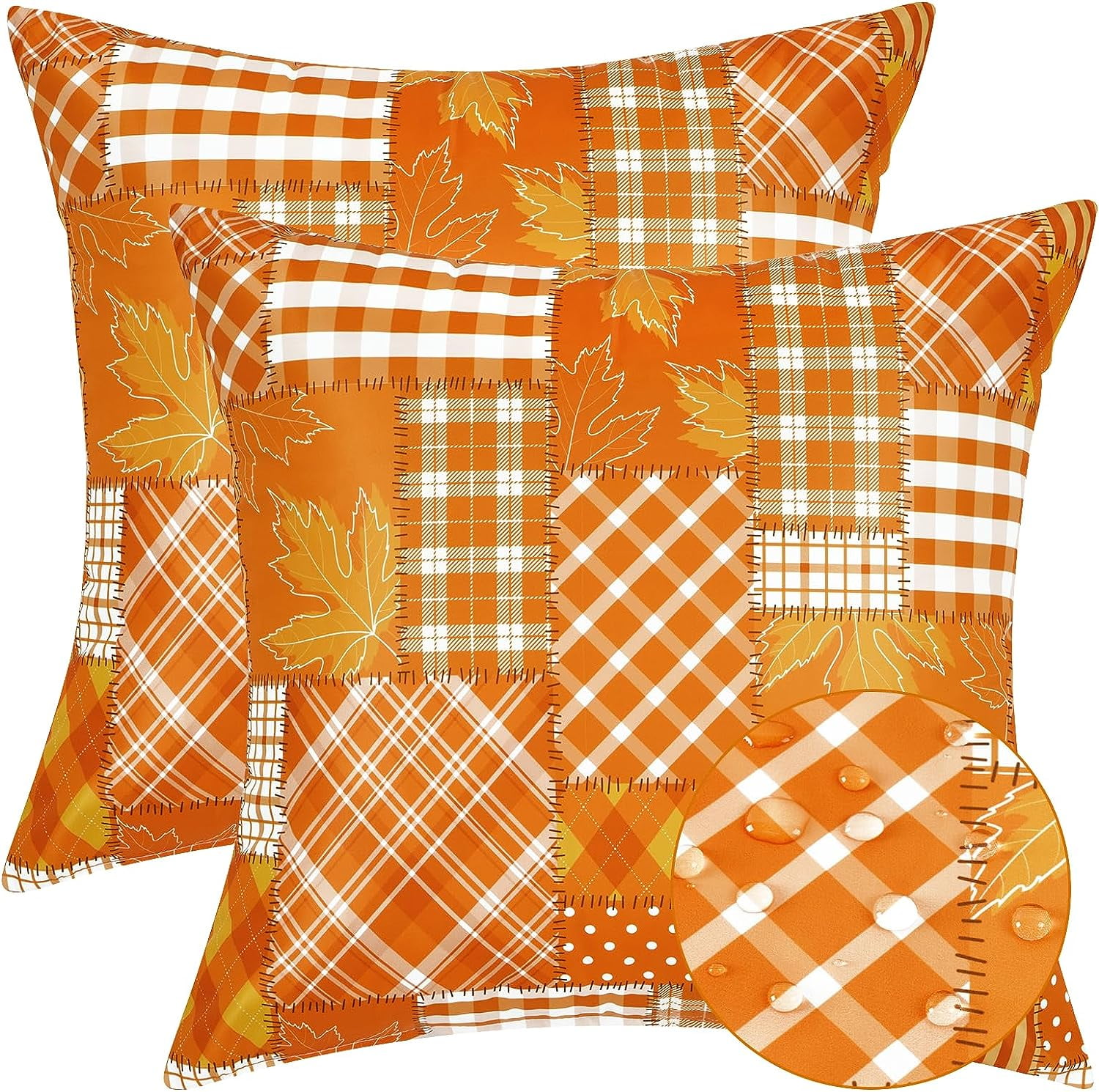 BLEUM CADE Fall Pillow Covers 18 x 18 inch,Orange Buffalo Plaids
