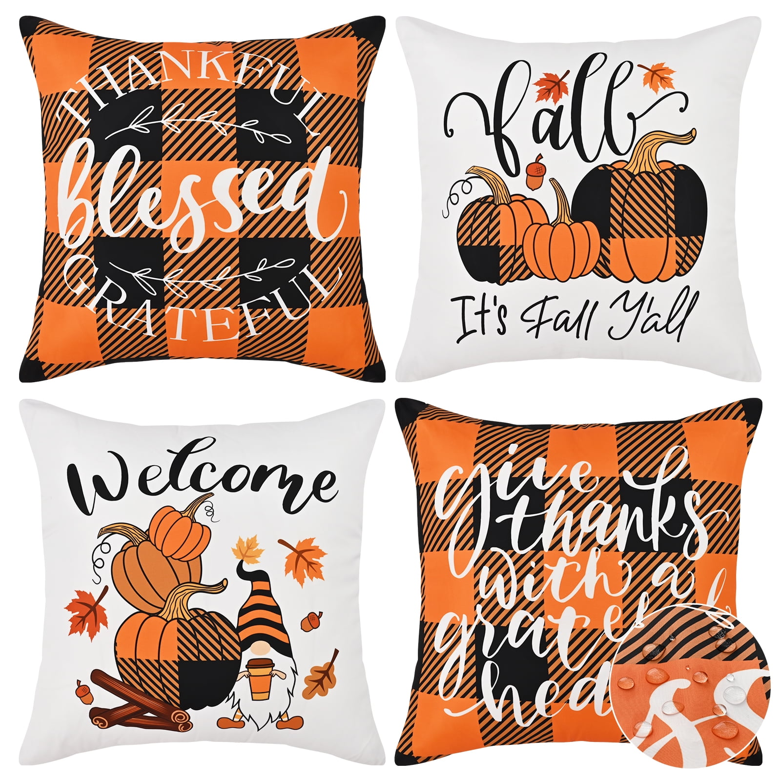 BLEUM CADE Fall Throw Pillow Covers Set of 4,Farmhouse Buffalo Check