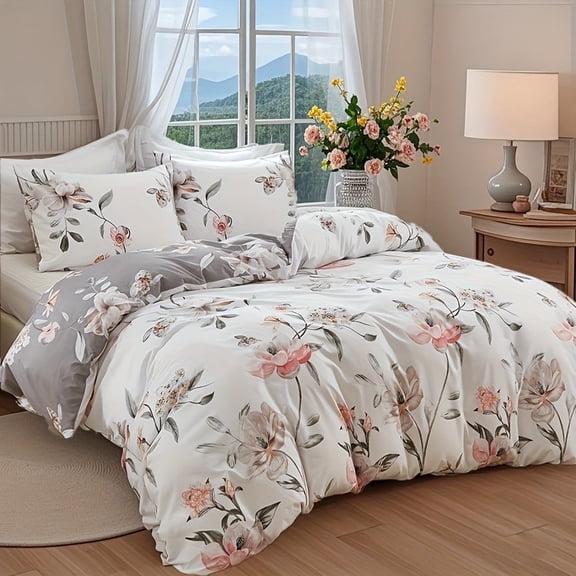 BLEUM CADE Floral Duvet Cover Set, 2-Piece Luxury Bedding Comforter Set, Soft Comforter Cover with Invisible Zip,Duvet Cover and One Pillowcase,Twin