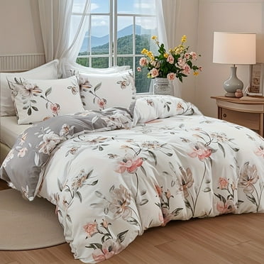 BLEUM CADE Floral Duvet Cover Set, 3-Piece Luxury Bedding Comforter Set, Soft Comforter Cover with Invisible Zip,Duvet Cover and Two Pillowcase,Queen