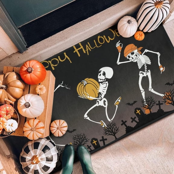 BLEUM CADE Halloween Doormat Outdoor Welcome Mat Dancing Skulls Door Mat Outside Entry Rug,18" x 30"