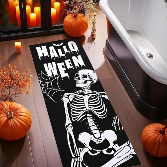 BLEUM CADE Halloween Indoor Hallway Runner Rug 20" x 59",Skeleton Spiderwebs Decor Hallway Area Rug with Rubber Backing