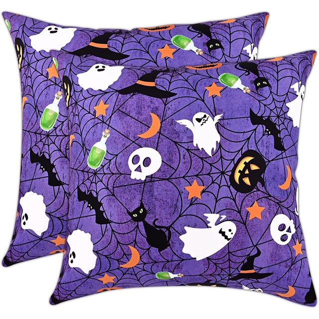 BLEUM CADE Halloween Decorations Outdoor Throw Pillow Covers Set of 2, Pumpkin Ghost Throw