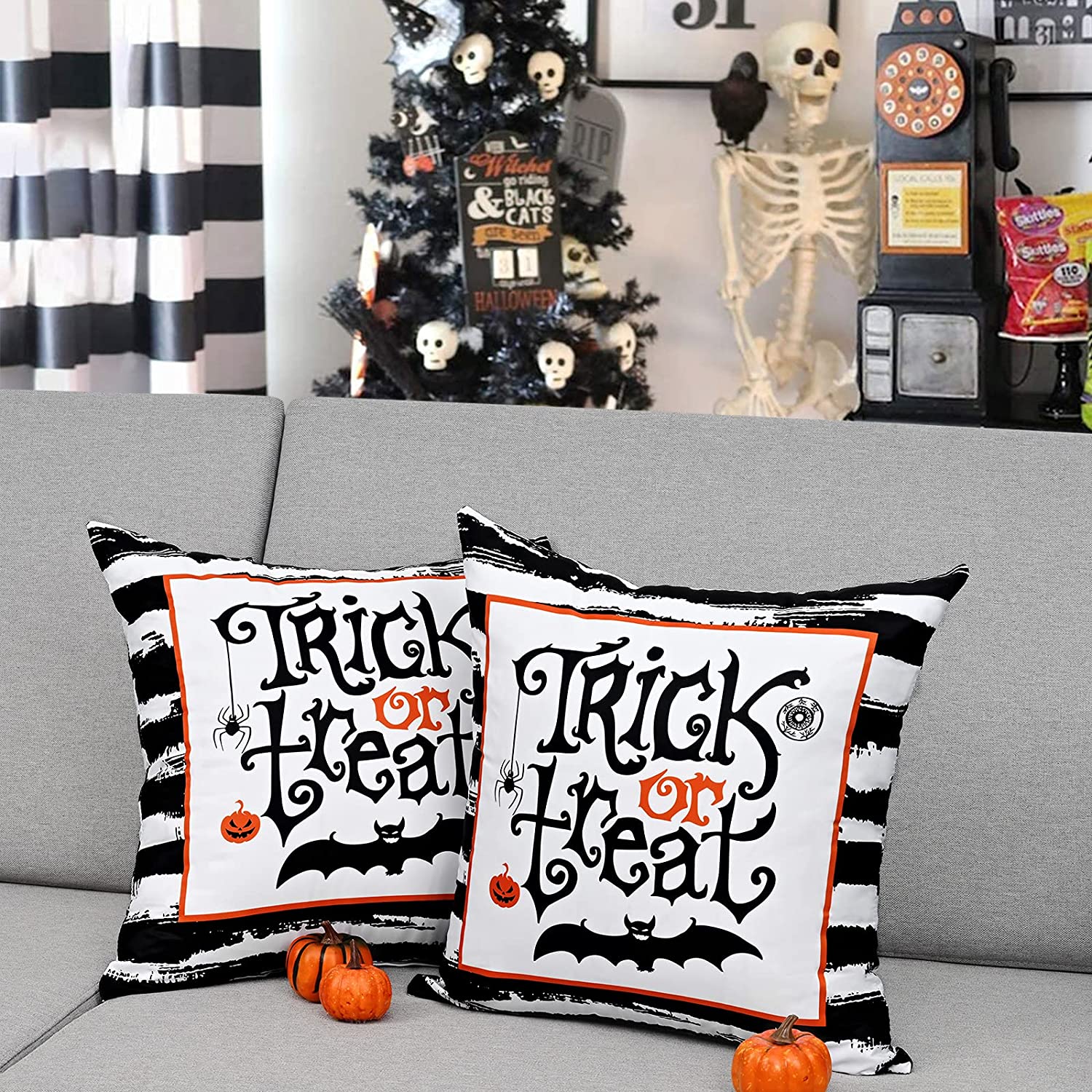 BLEUM CADE Halloween Pillow Covers 18 x 18 inch, 2 Pack Black White Striped Throw Pillow Covers