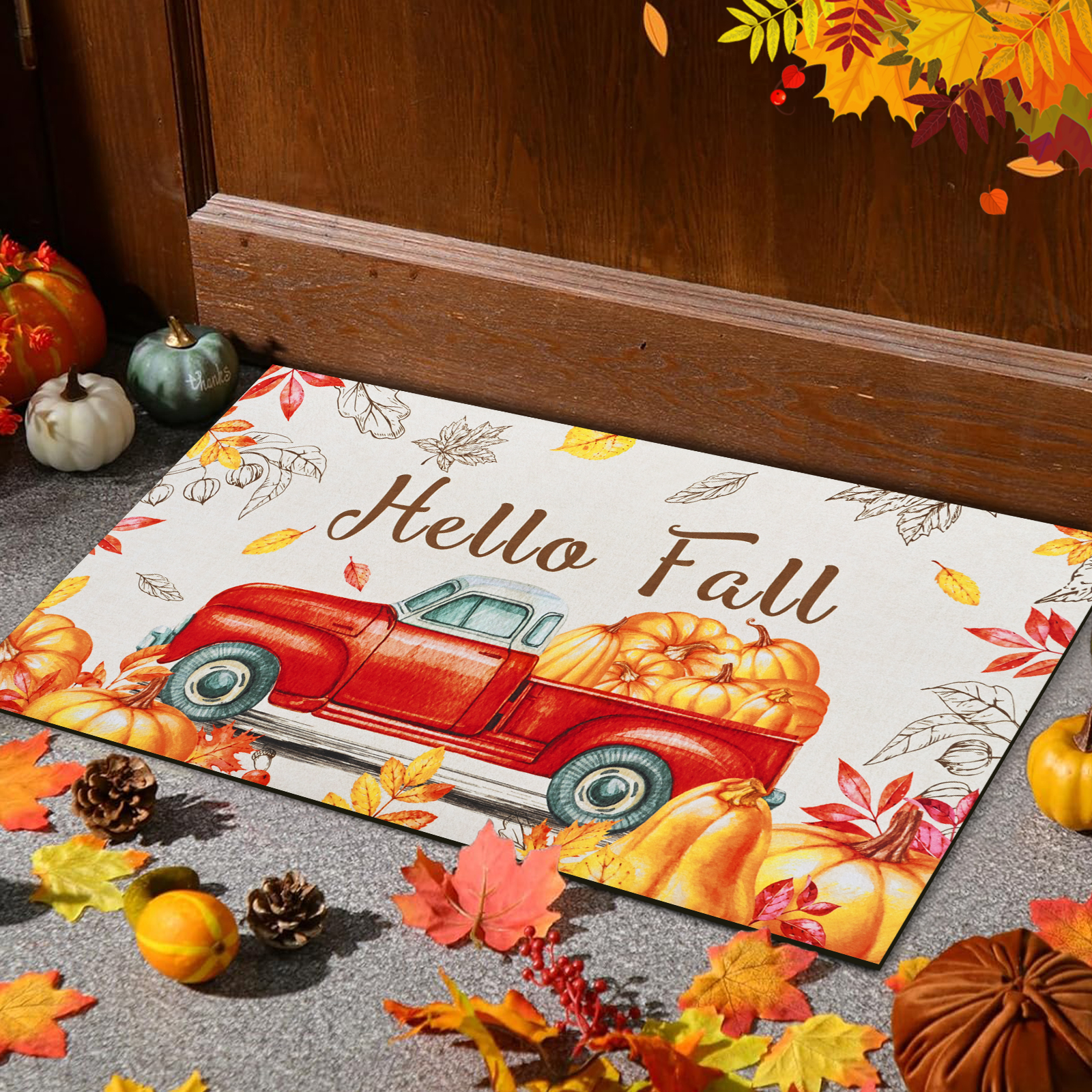 Door Mats Outdoor Entrance ,Thanksgiving Fall Decorative Door Mat Happy