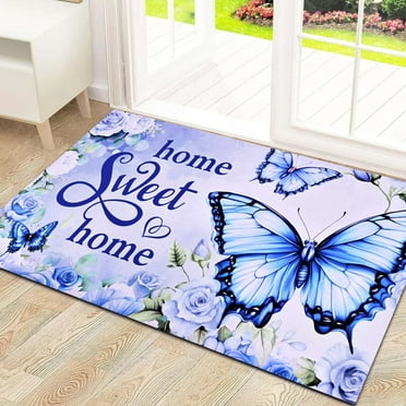 BLEUM CADE Spring Welcome Mat Butterfly Outdoor Doormat,Non Slip Floral Spring Doormat For Outside Patio,18 x 30 inches