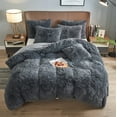 thumbnail image 1 of BLEUM CADE Luxury Fluffy Fuzzy King Bedding Comforter Set，4 Pieces Shaggy Duvet Cover Set，Furry Plush Velvet Comforter Cover with Zip Closure，King，Dark Grey, 1 of 7