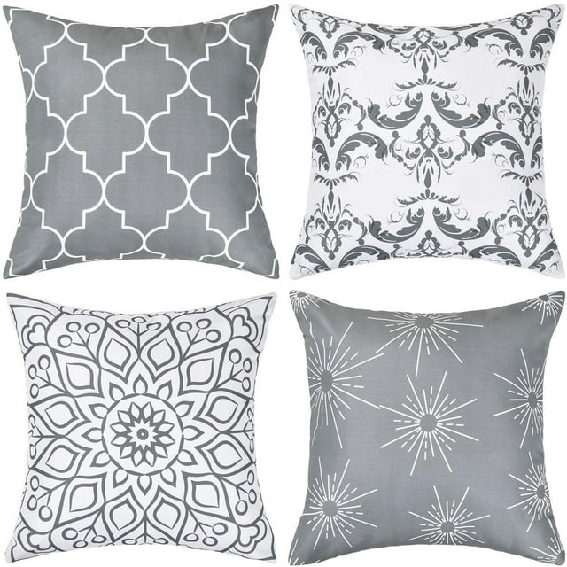 BLEUM CADE 4Pack Modern Throw Pillow Covers for Couch Sofa, 18x18 Grey