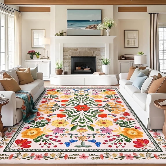 Bleum Cade 8'x10' Area Rugs for Living Room, Washable Rugs Modern Rugs for Bedroom Dinning Room,Boho Floral Rug Ultra Soft Non Slip Durable Large Carpet Home Decor,Beige