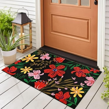 BLEUM CADE Summer Floral Door Mats,Low Profile Outdoor Welcome Mats,Non Slip Front Doormats Outdoor,18 x 30 inch