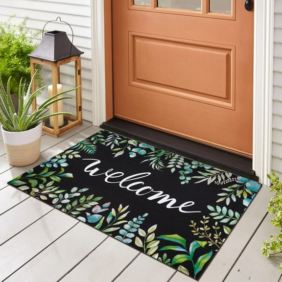 BLEUM CADE Summer Welcome Door Mat Leaves Low Profile Outdoor Door Mats Non Slip Entrance Mats for Outside Patio