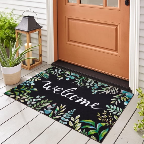 BLEUM CADE Summer Welcome Door Mat Leaves Low Profile Outdoor Door Mats Non Slip Entrance Mats for Outside Patio