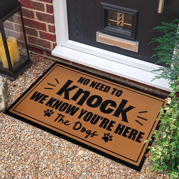 Bleum Cade Welcome Mat Non-Slip Low Profile Front Door Mat for Outdoor Indoor,No Need to Knock We Know You're Here Dog Pet Door Mat, Dog-Lover Gift,Brown,18"x30"