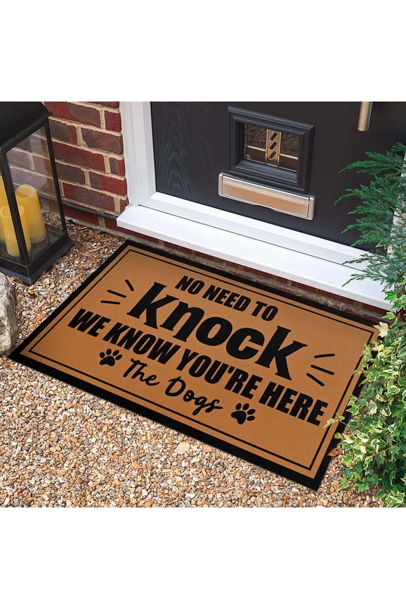 Welcome Mat Non-Slip Low Profile Front Door Mat for Outdoor Indoor,No Need to Knock We Know You're Here Dog Pet Door Mat, Dog-Lover Gift,Brown,18"x30"